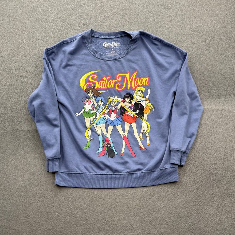 Sailor Moon Sweatshirt Womens Small Blue Crewneck Pullover Anime Graphic Manga